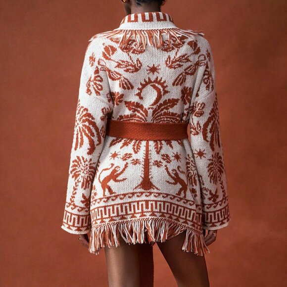 Multicolor Elegant Womens V-Neck Belted Sweater Cardigan - Picture 2 of 6